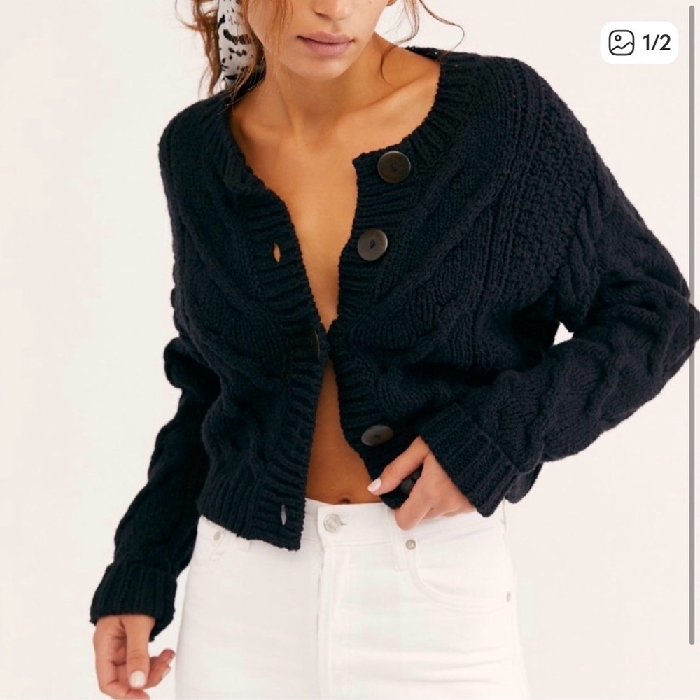Free People Bonfire Cardi Cardigan Chunky Knit Button-Front